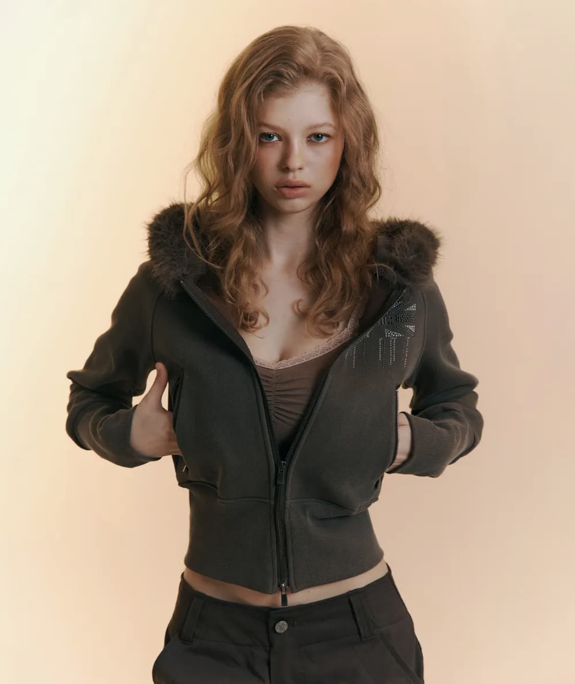 플노팔Becky Fur Hoodie Jacket (Mocha Brown 상품이미지1