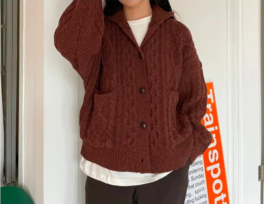 케이블 꽈배기 블루 니트가디건 정가5만원 옷장정리 상품이미지8