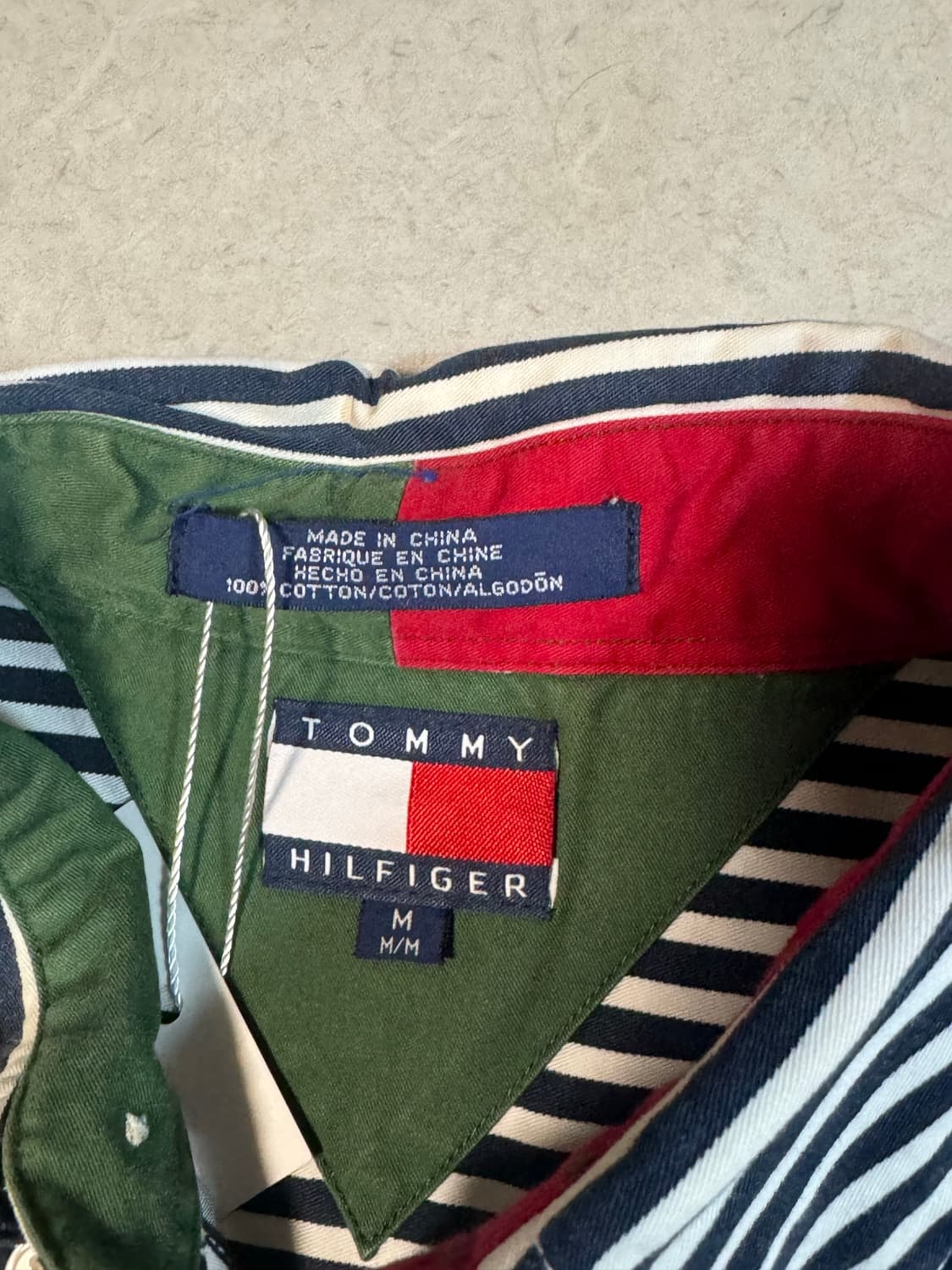 타미힐피거 빈티지 포인트 컬러 스트라이프 자수 로고 셔츠 네이비 m 상품이미지3