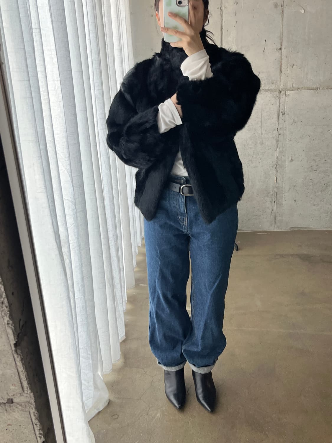 90s Genuine 천연 래빗퍼 자켓 블랙 상품이미지3