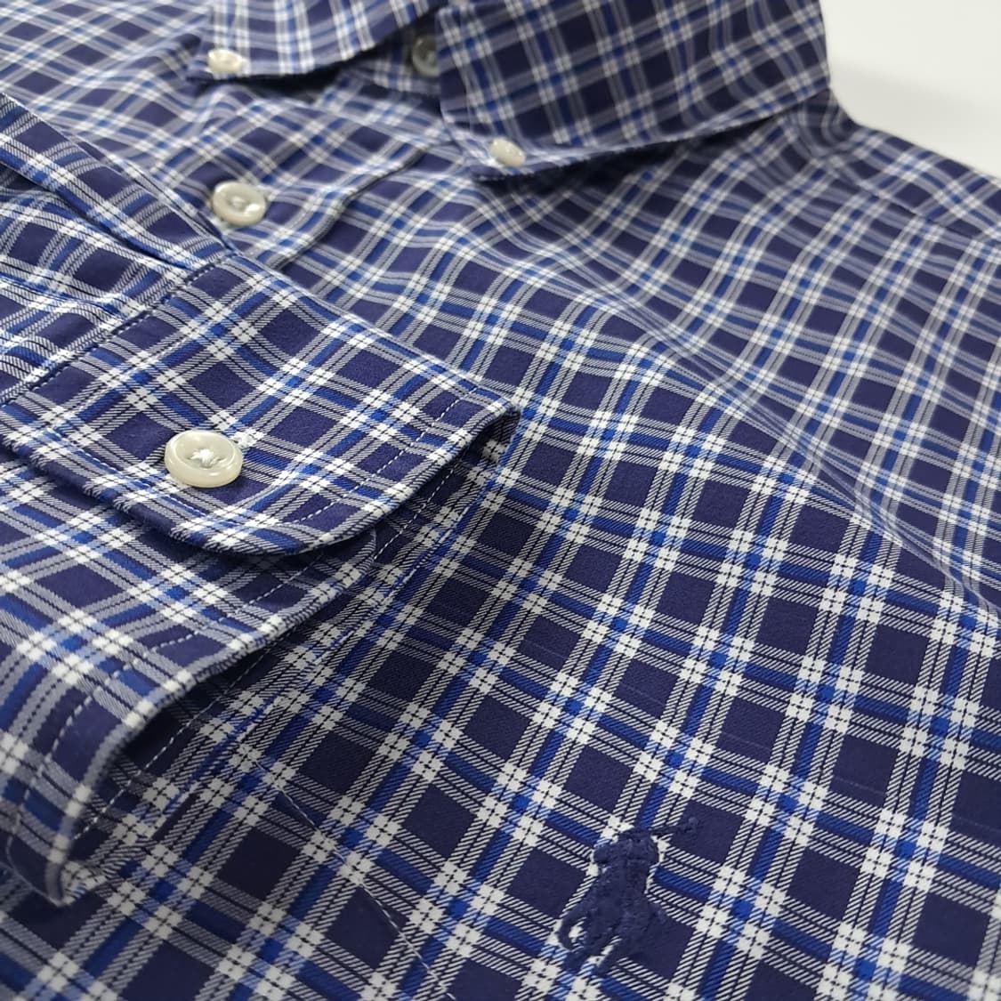 CK271 L 폴로 90s 홍콩판 네이비 스몰 타탄체크 셔츠 남방 상품이미지4