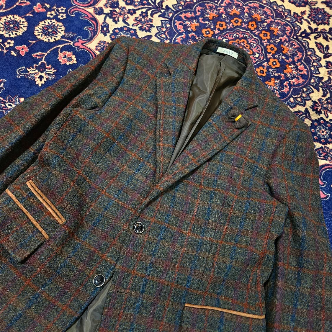 사로옴므(SARO) Wool 100% 체크 블레이져 50size 상품이미지5