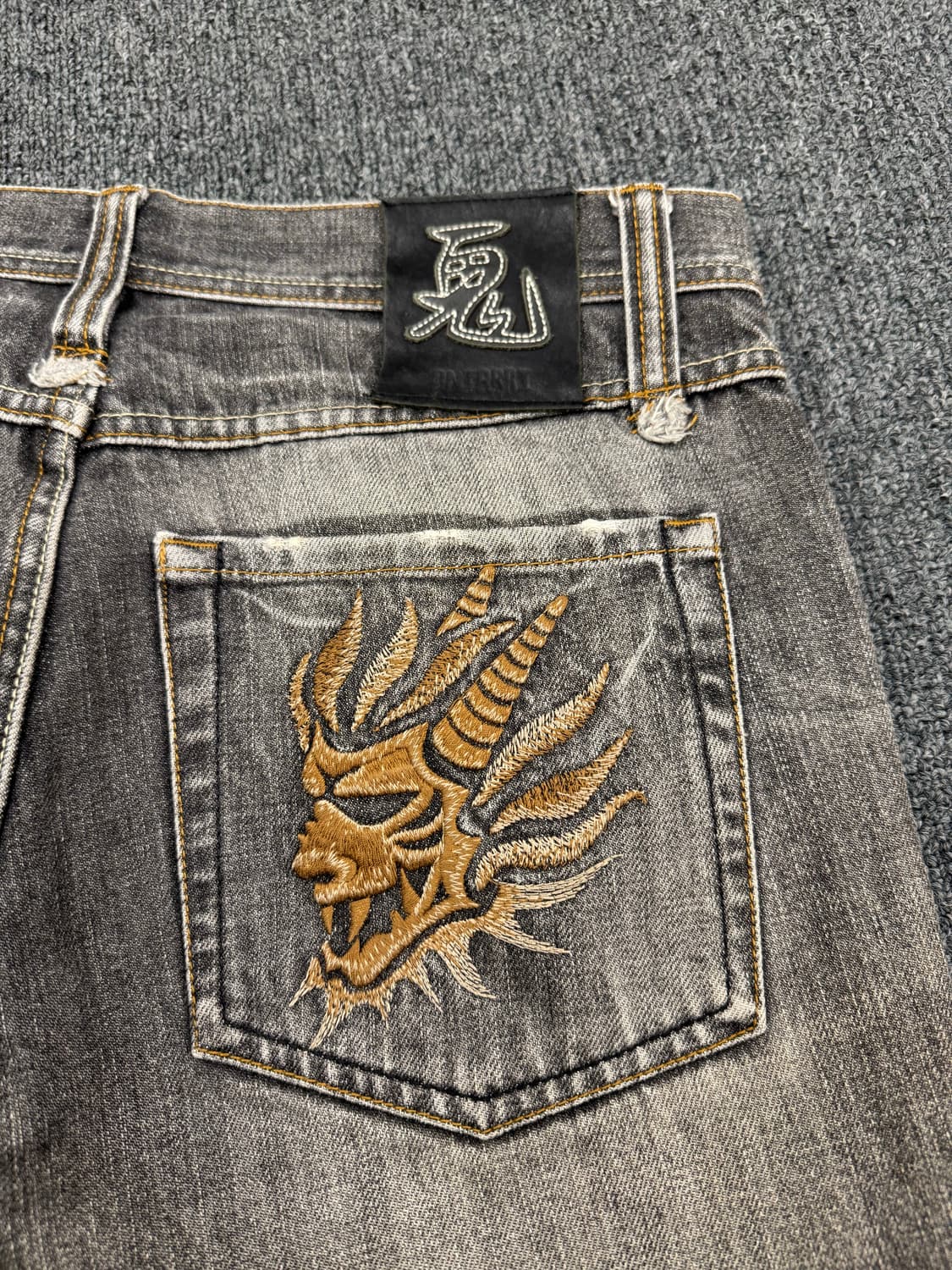 Japanese vintage oniarai 포켓자수 흑청 데님팬츠 상품이미지7