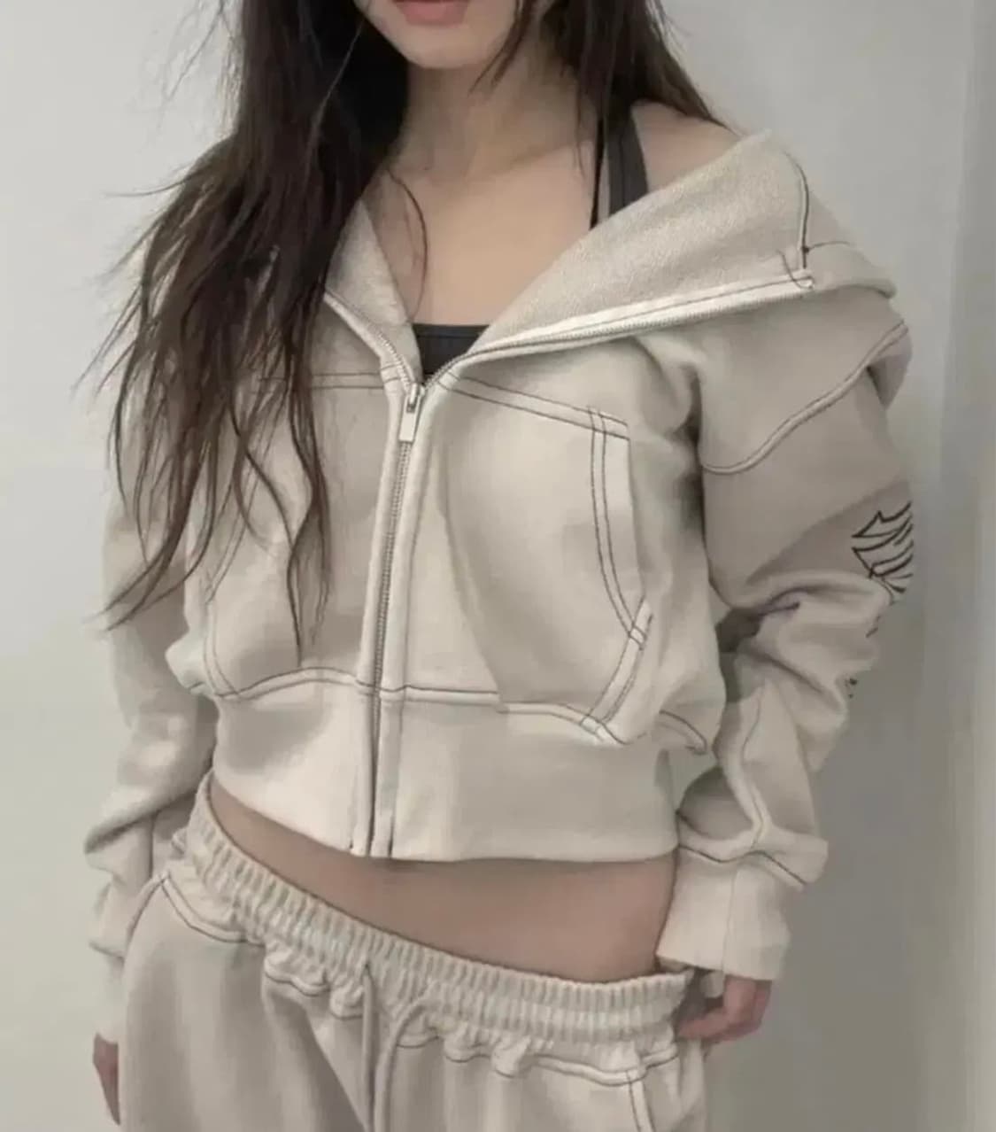 플노팔 플리즈노팔로우 바시티 헤비웨이트 후드집업 샌드 상품이미지1