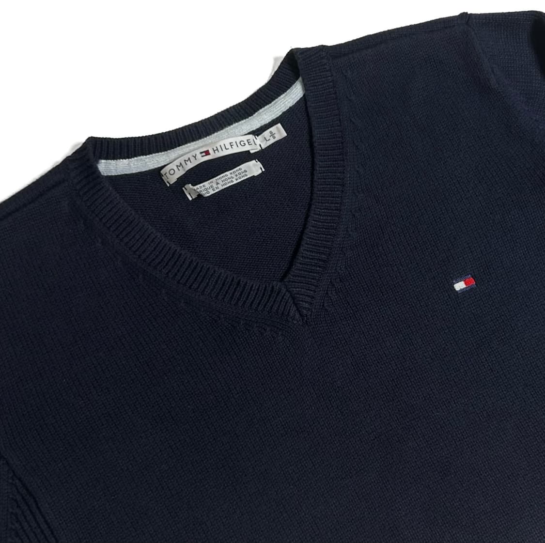 [L] Tommy 타미힐피거 우먼즈 네이비 코튼 브이넥 니트 상품이미지3