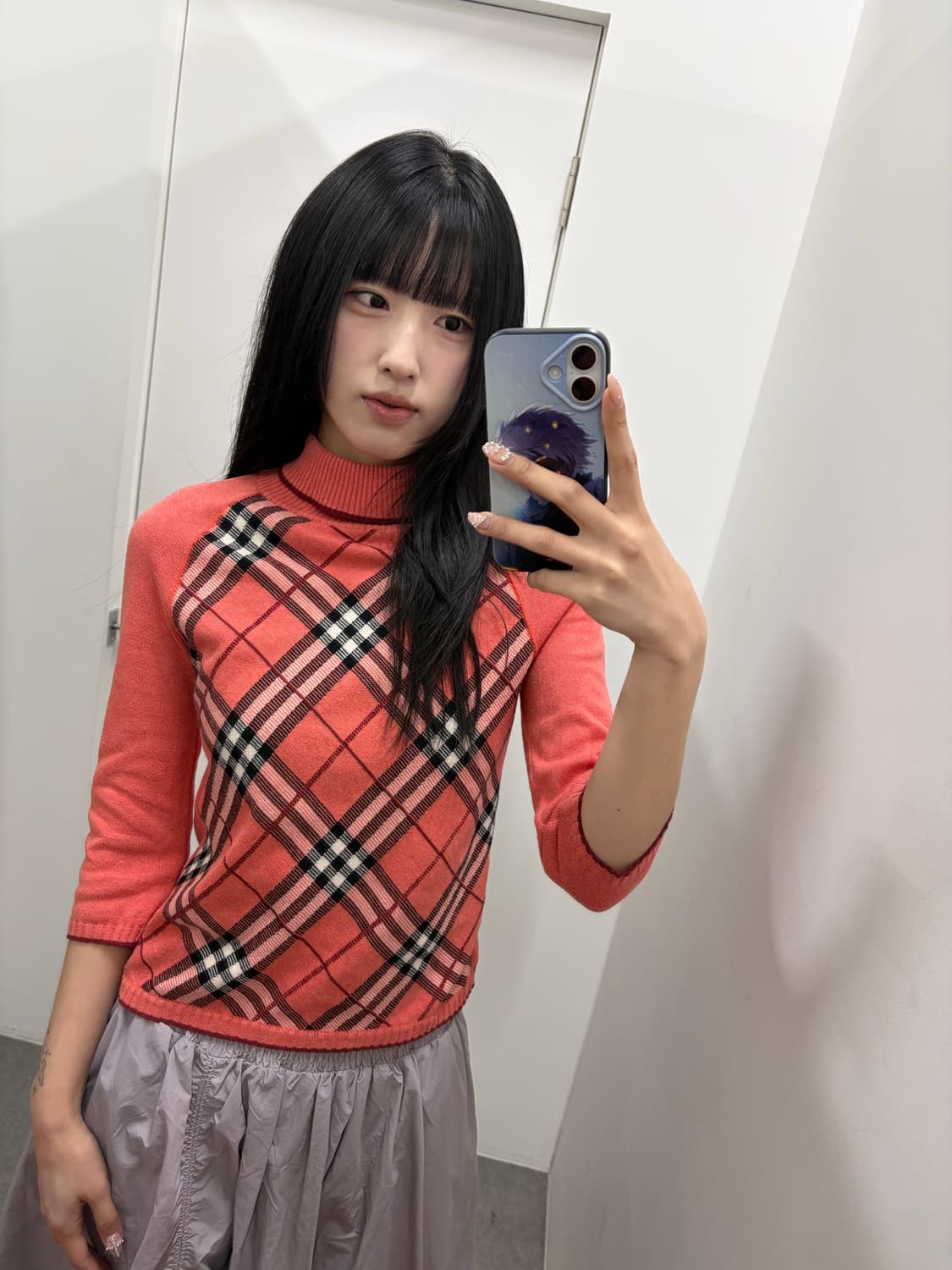 버버리 블루라벨 핑크 노바체크 하이넥 니트 상품이미지4