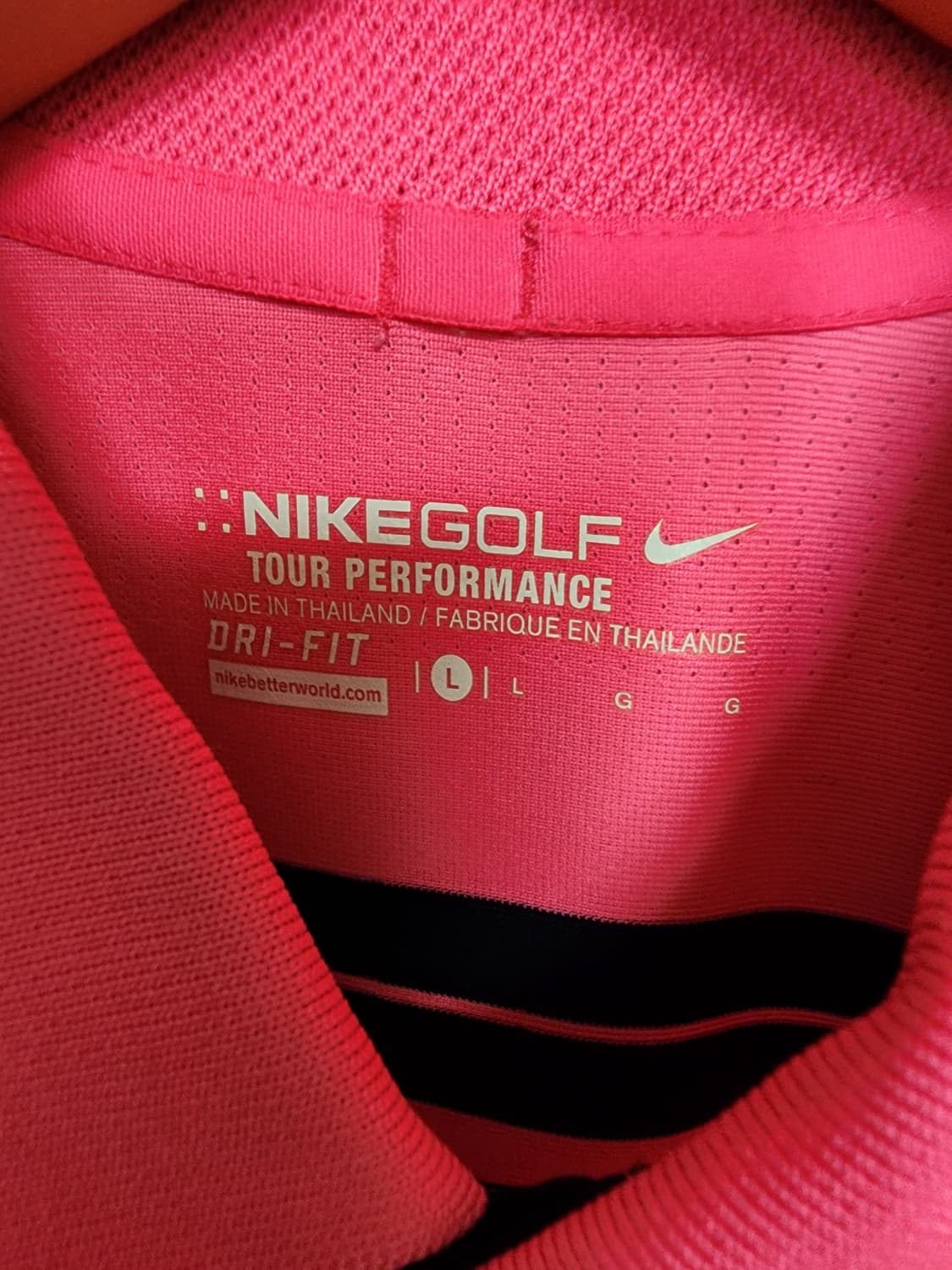 나이키 골프 핑크 블랙 스트라이프 반팔 카라티 상품이미지3