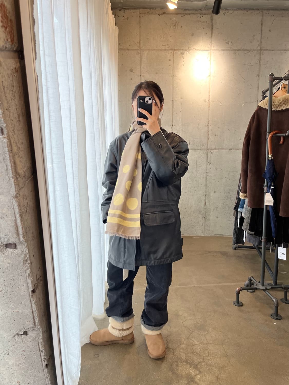 울 도트 패턴 머플러 베이지 상품이미지6