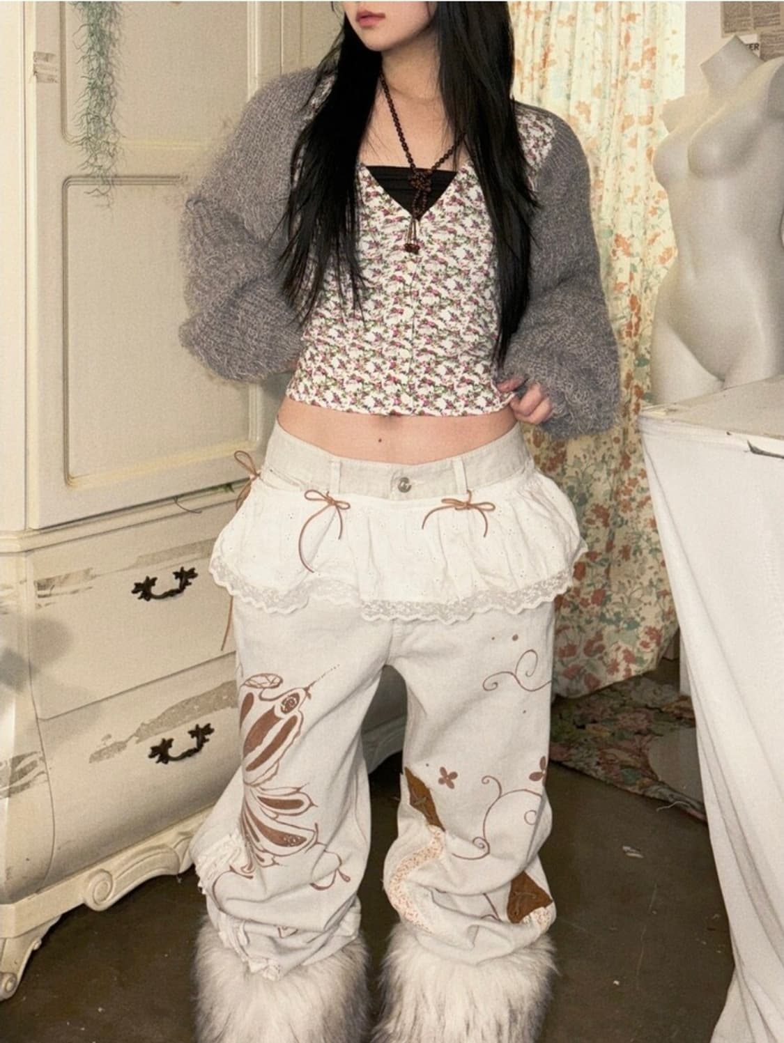 [새제품] tmddk 빈티지 핸드메이드 / 리메이크 팬츠 레이어드 스커트 상품이미지1