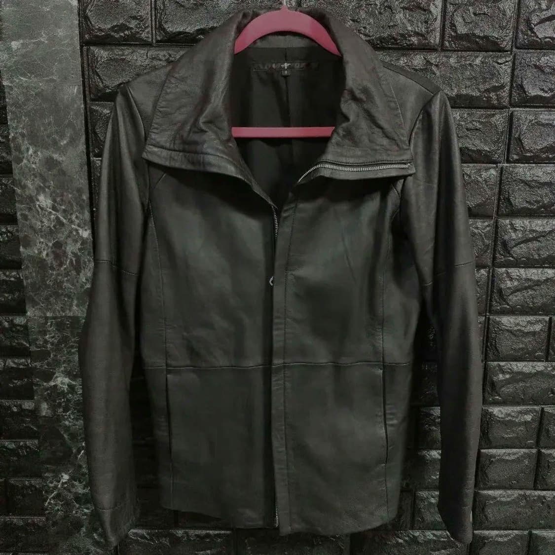 No id. 블랙 레더 자켓 상품이미지2