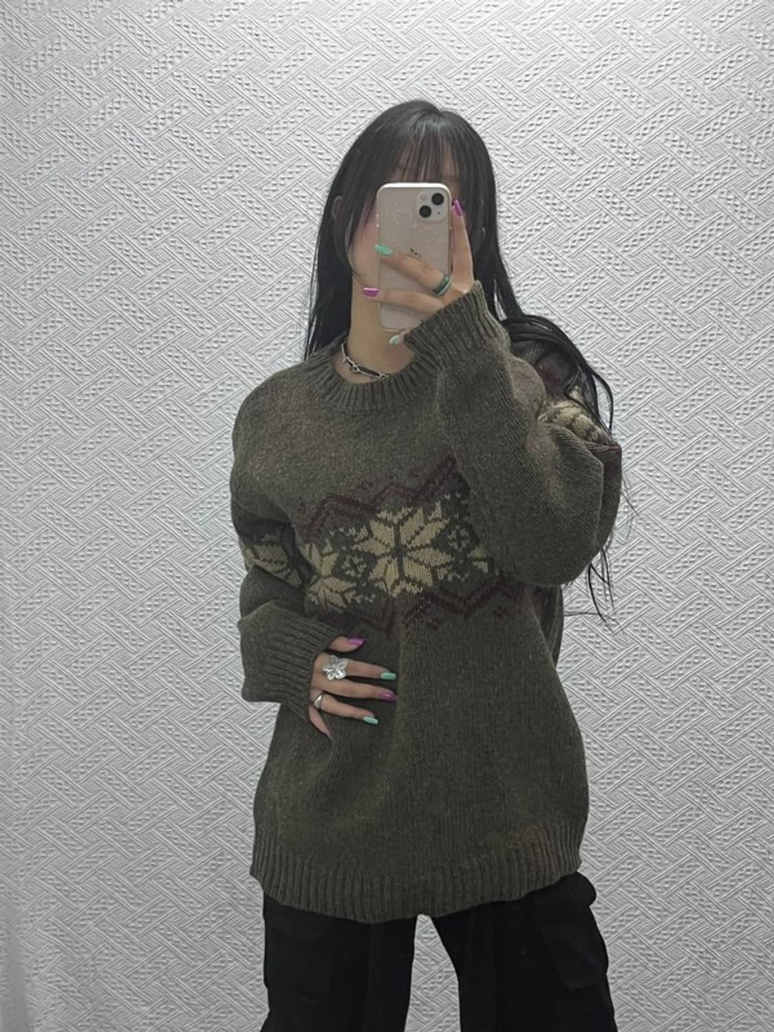 유니온베이 빈티지 스노우플레이크 노르딕 울 니트 100 C07372 상품이미지1