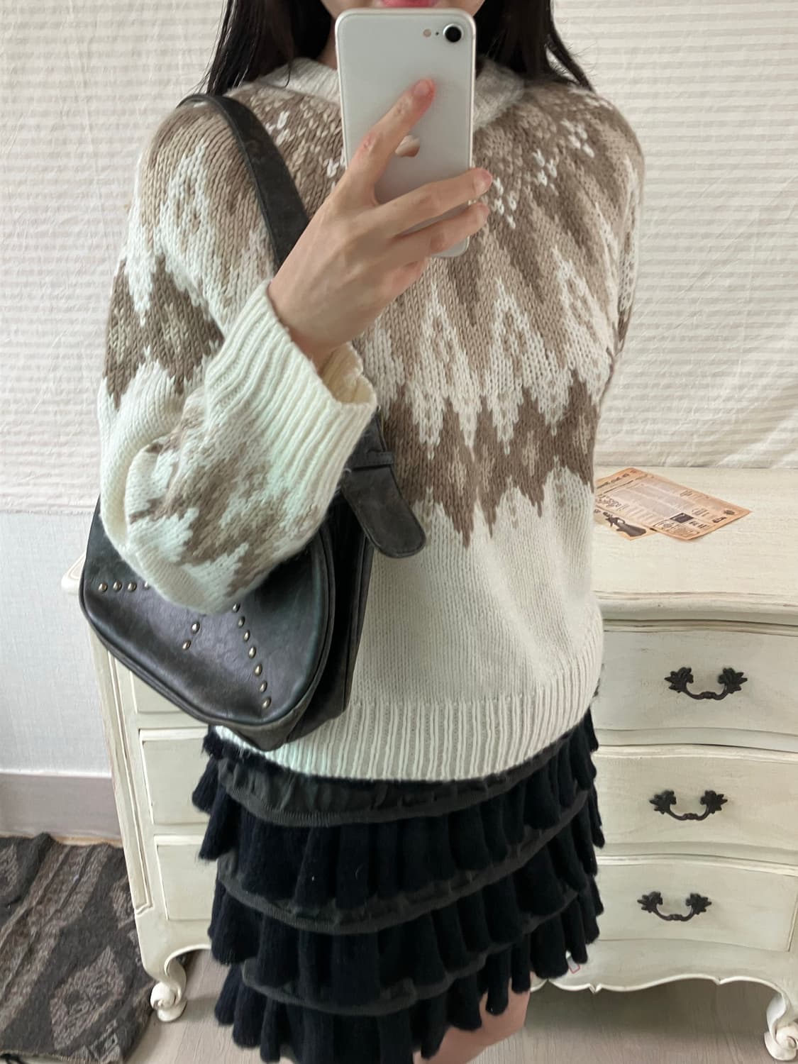 jpn vintage 아이보리 브라운 노르딕 니트 y2k 스트릿 갸루 펑 상품이미지3