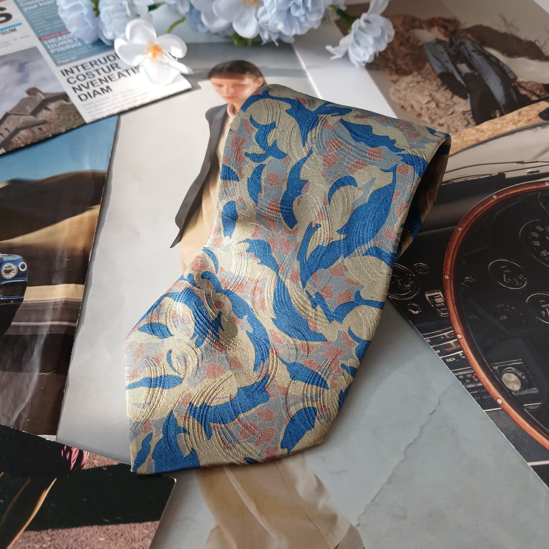 더반 실크 블루 패턴 넥타이 8.6cm A+등급 A19398
 상품이미지4