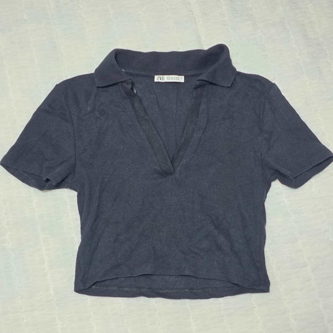 Zara 빈티지 블랙 크롭 카라넥 반팔티셔츠 상품이미지2