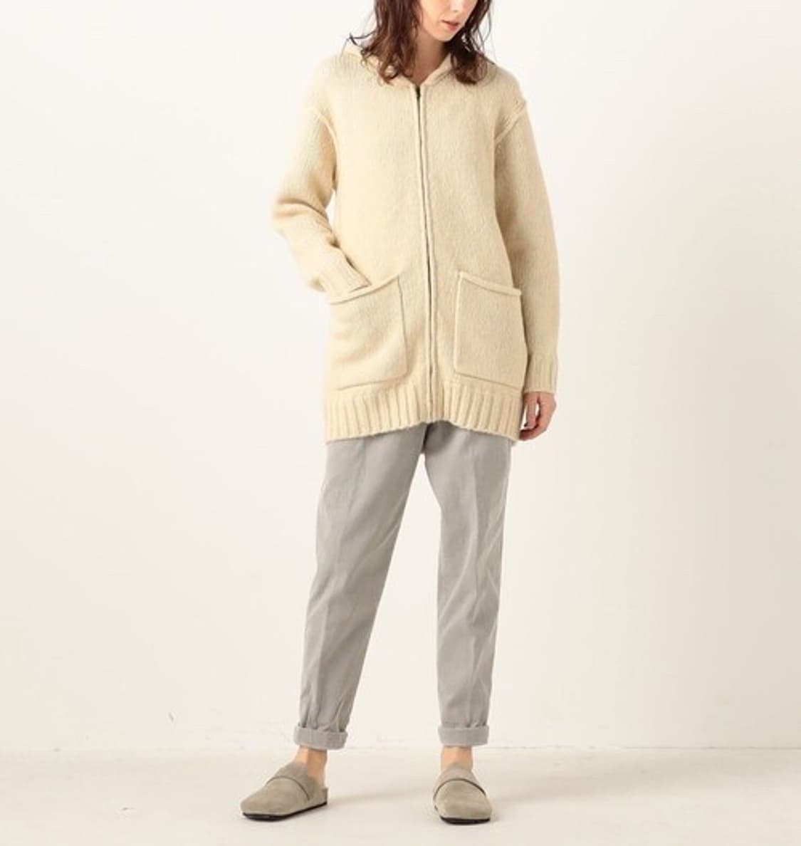 (정품/새상품) 제임스펄스 여성 오트밀 울 블렌드 집업 후디 니트  상품이미지7