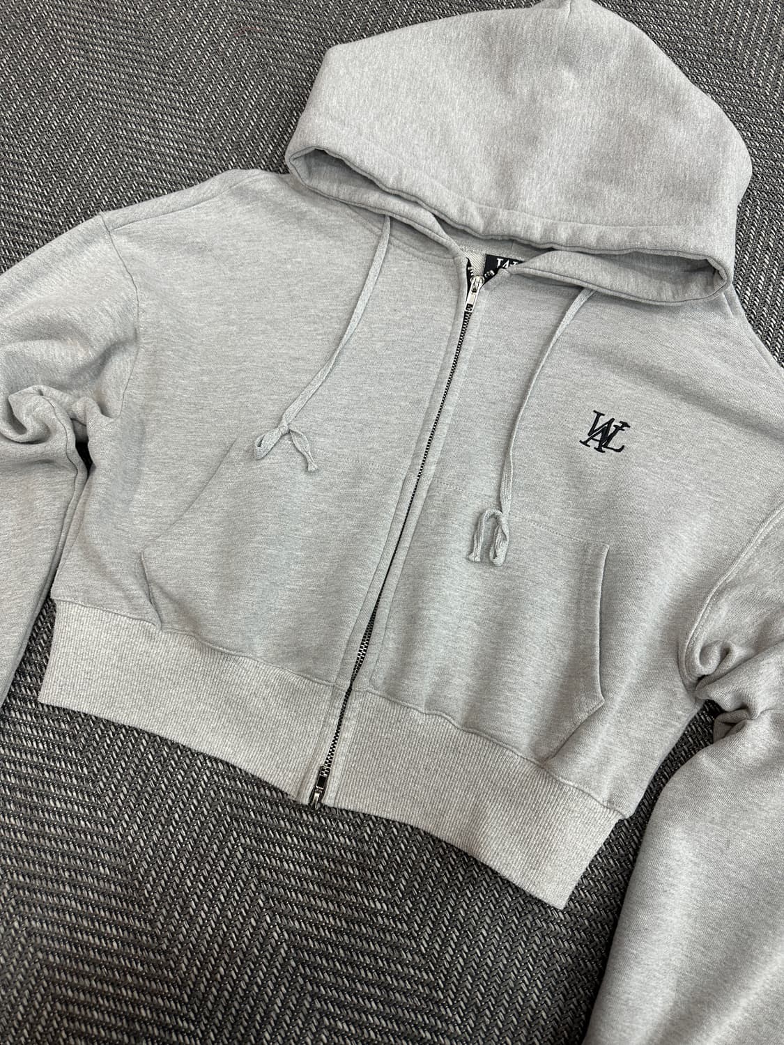 우알롱 크롭 후드집업 그레이 상품이미지2