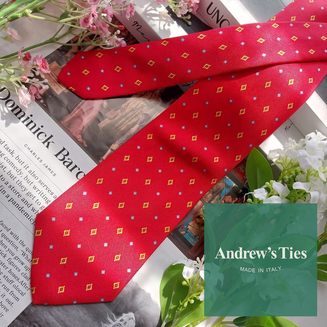 앤드류스타이 실크 레드 기하 패턴 넥타이 9.3cm A등급 K2316 상품이미지2