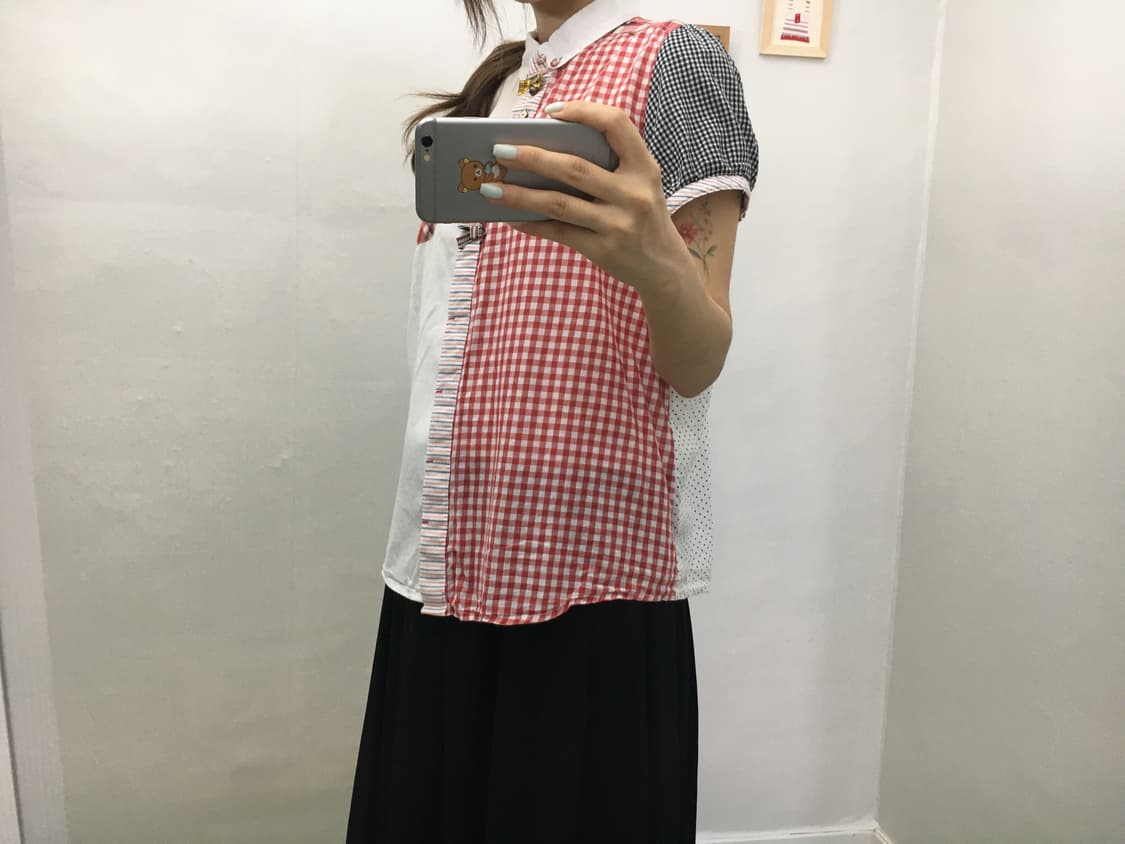 체크 레드 도트 블라우스 상품이미지4