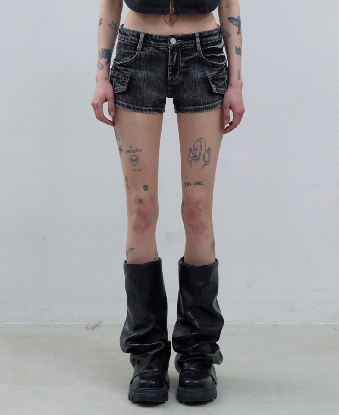 빈티지 워싱 데님 쇼츠 (black) 상품이미지3