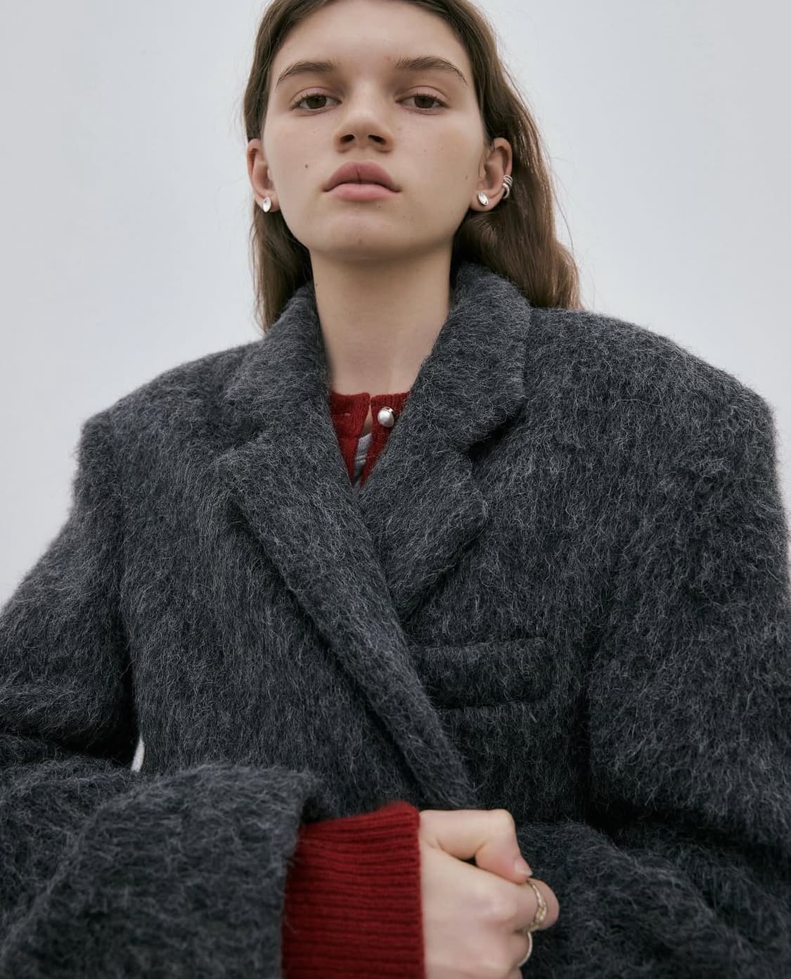 Mais 마이스 헤어리 알파카 블렌드 싱글 코트 차콜 상품이미지4