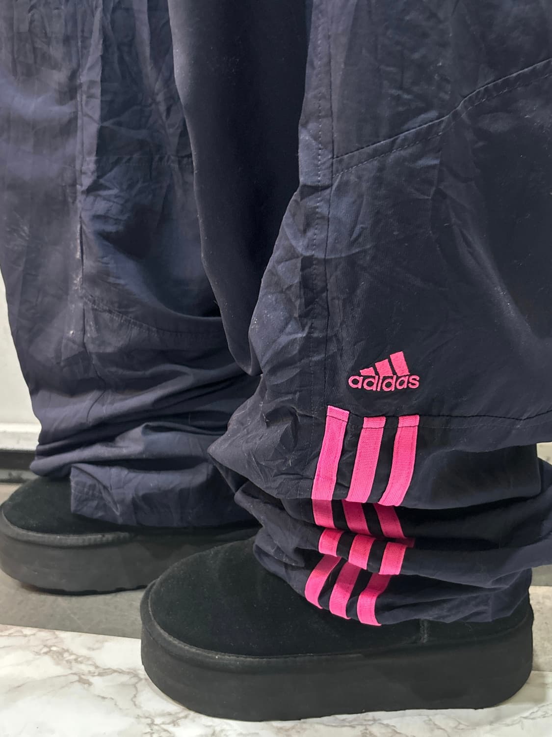 90s ADIDAS 네이비 & 핑크 나일론 트랙밴츠 상품이미지3