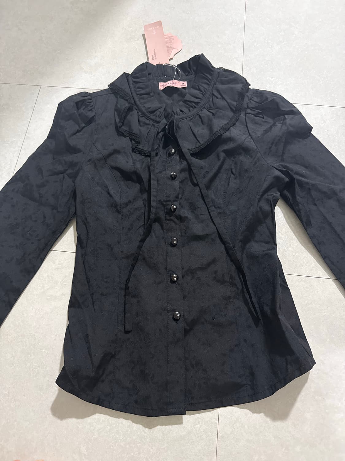 로리타 블라우스 셔츠 레이스 프릴 셔츠 큐빅 리본 고딕로리타 고스펑크 상품이미지1