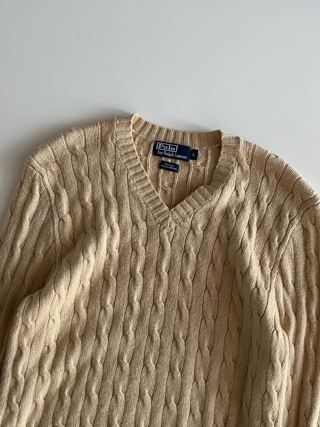 폴로 랄프로렌 실크 캐시미어 케이블 꽈배기 니트 L 상품이미지3