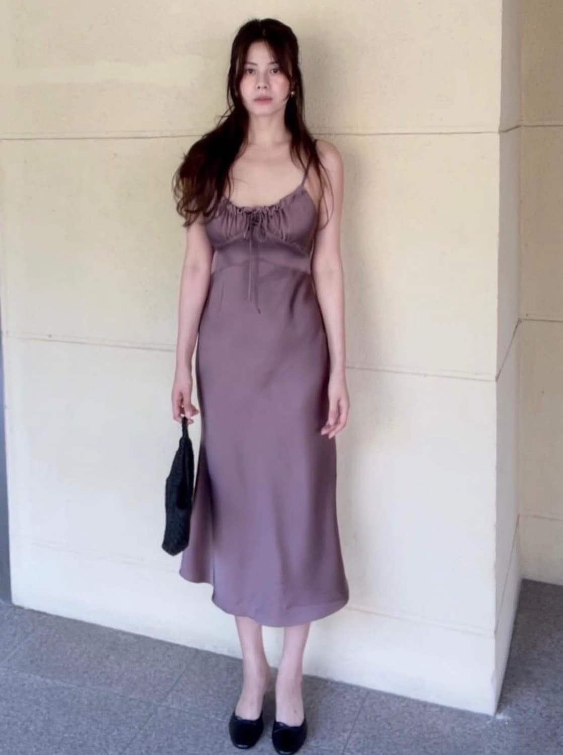 55사이즈) 보떼나뛰렐 carolyn 캐롤린 새틴 끈나시 미디원피스 상품이미지1