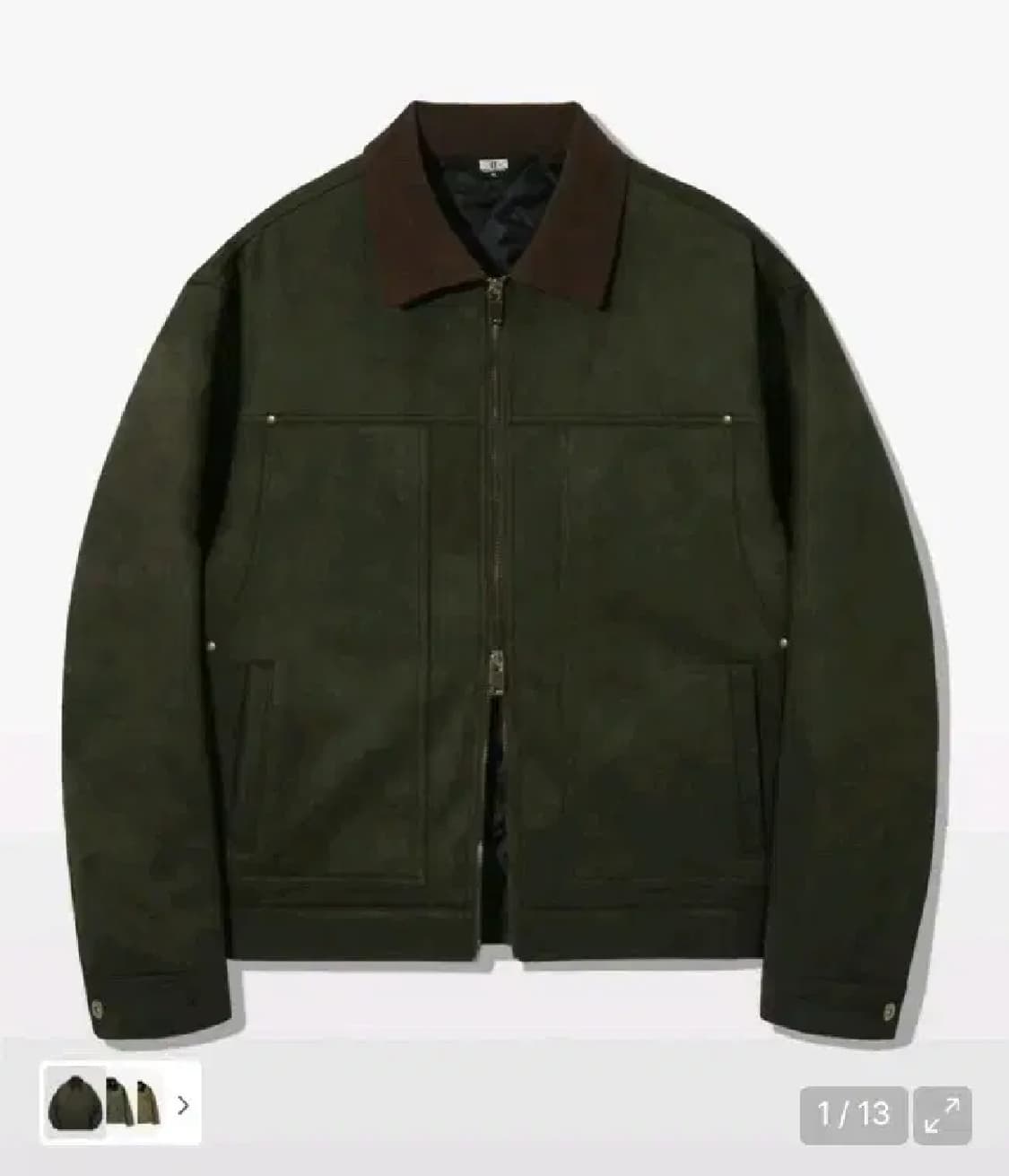 트릴리온 코듀로이 카라 스웨이드 집업 워크자켓 카키 L 상품이미지1