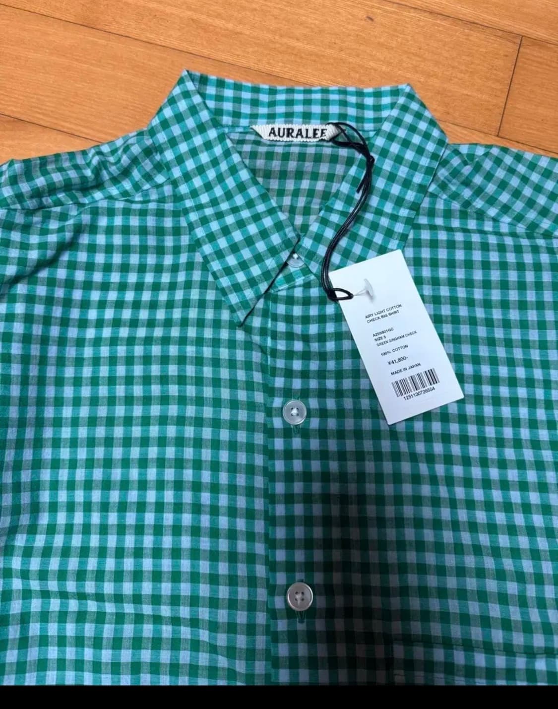 오라리 25ss 깅엄 체크 셔츠 그린 5 상품이미지4