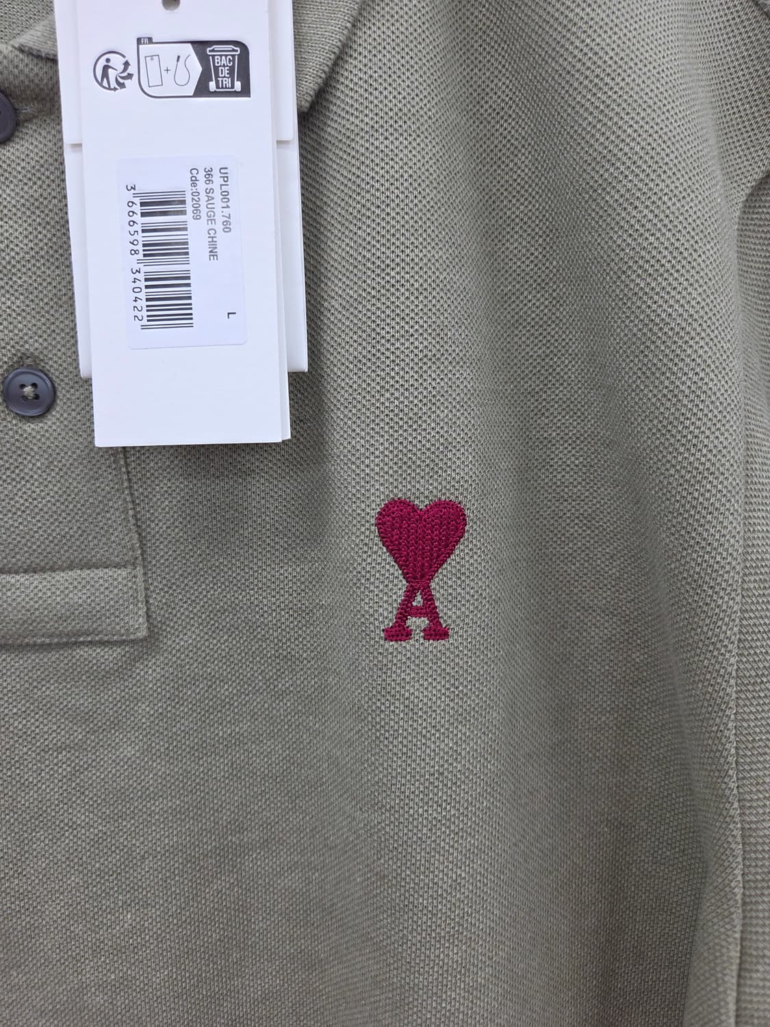 L [새상품]아미 스몰 하트 로고 폴로 셔츠 세이지 상품이미지5