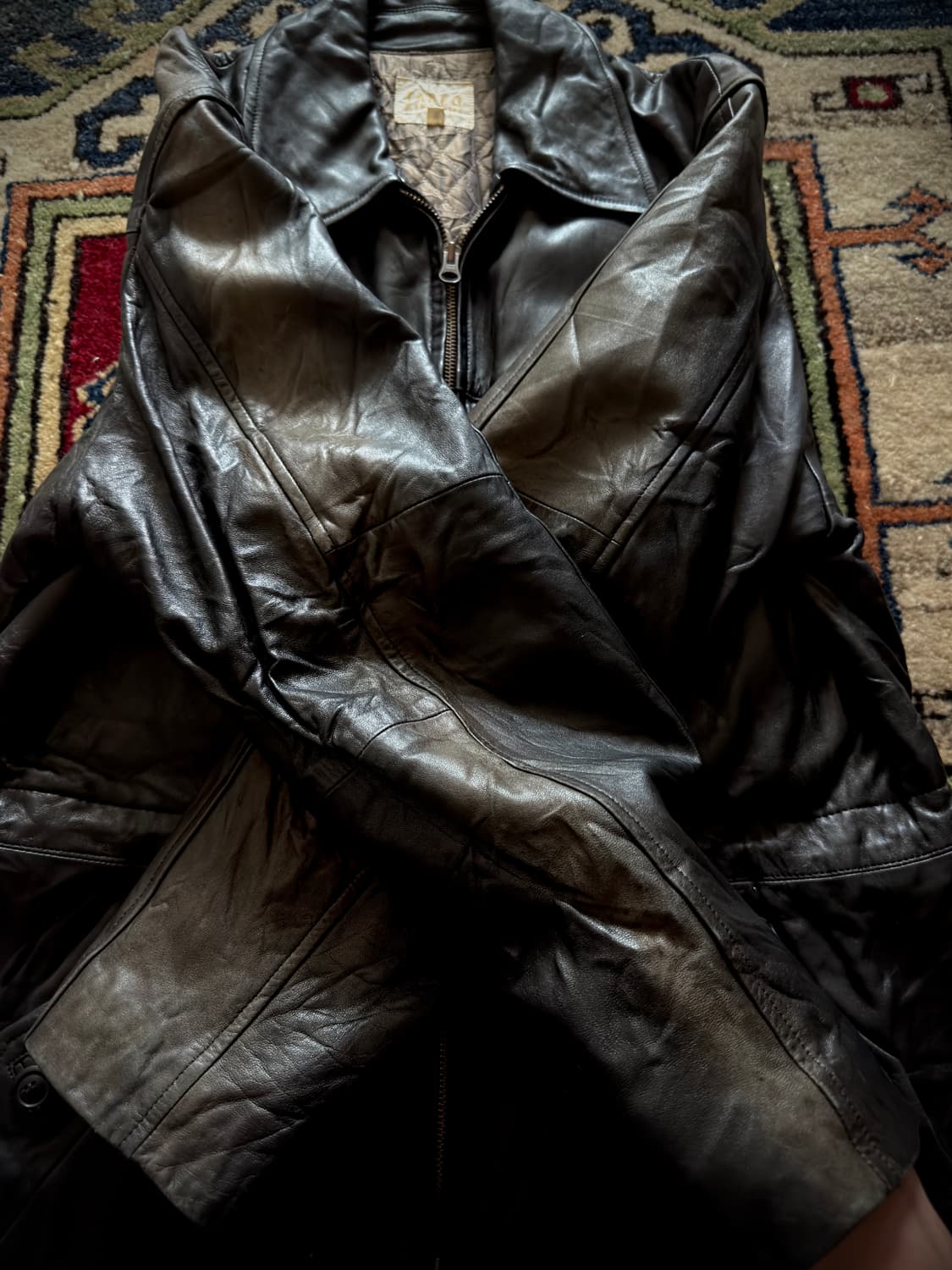 90s Takeo Kikuchi 썬페이딩 램스킨 레더 카코트 상품이미지7