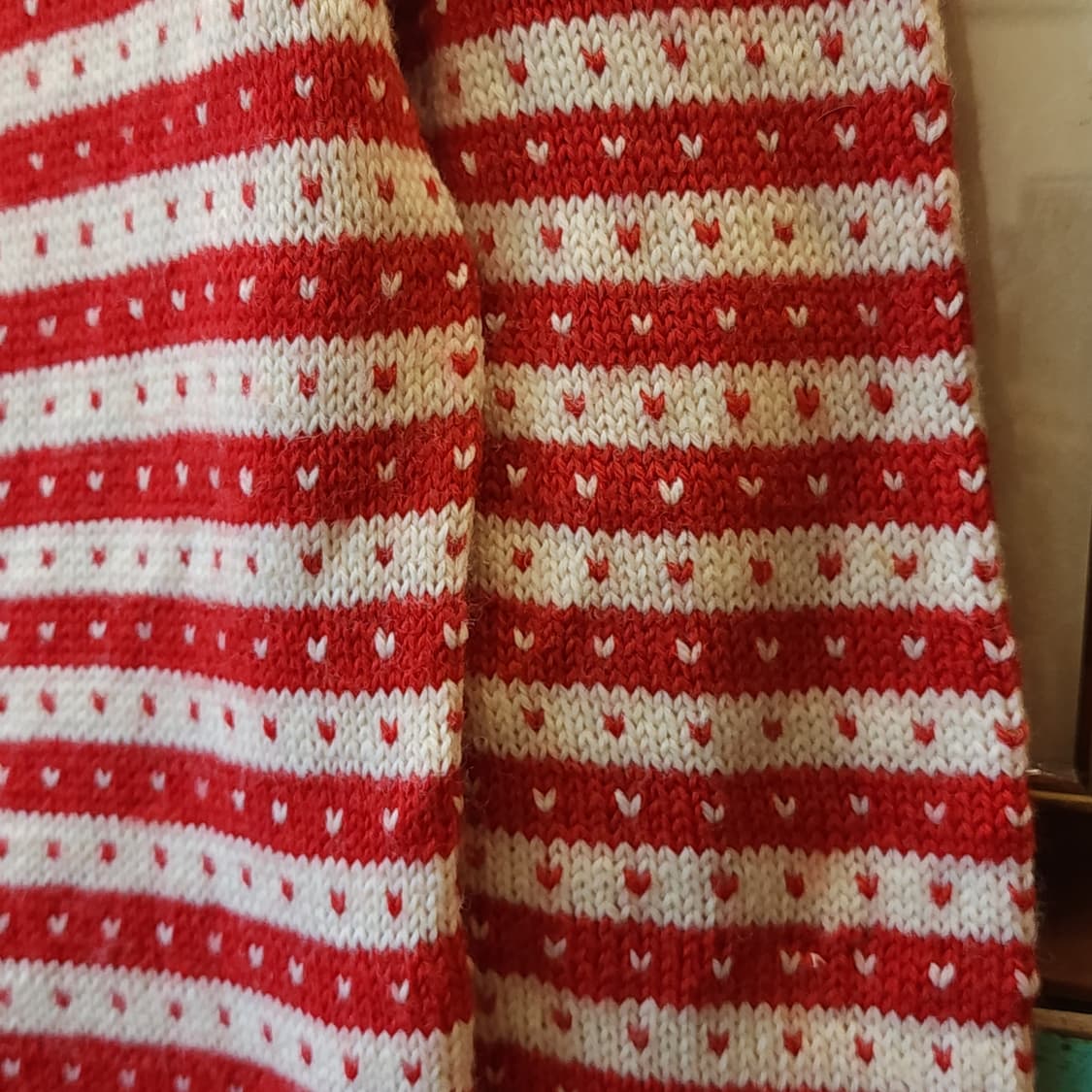 90s 프렌치 핸드메이드 울 니트 스웨터 노르딕 하트 패턴 상품이미지5