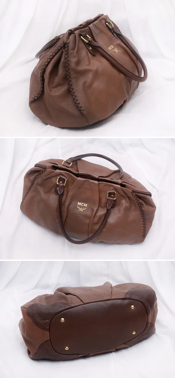 MCM 브라운 카프스킨 셔링 레더 토트백.보스턴백 상품이미지4
