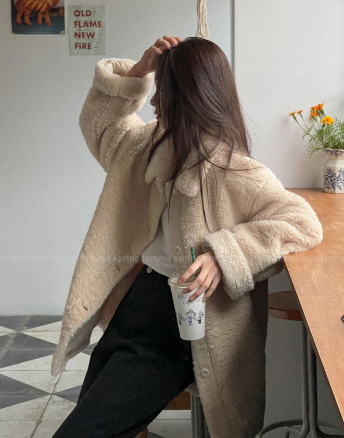 스프링콤마 크리미 덤블 하프 무스탕 코트 상품이미지7