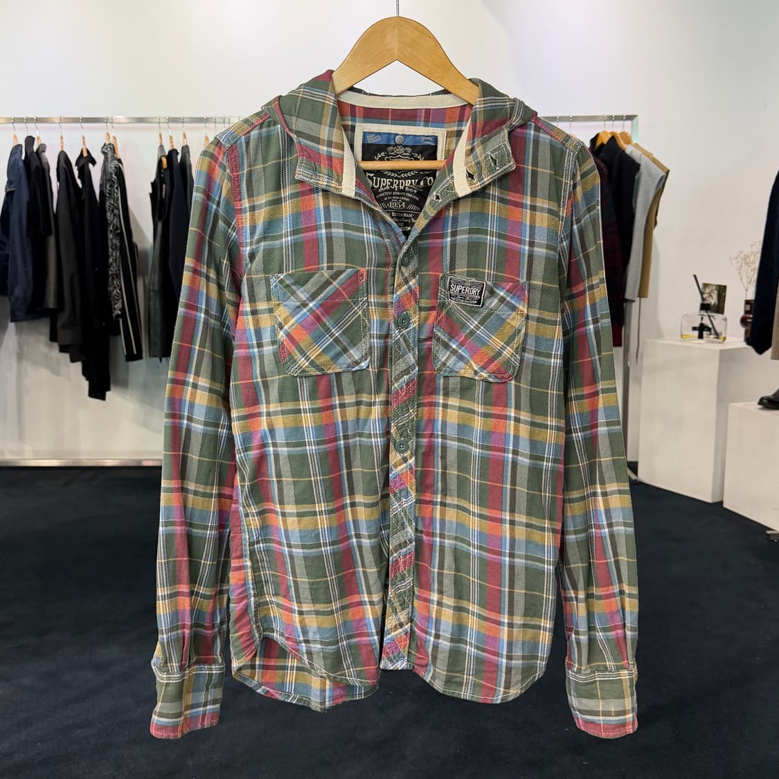 [M] 슈퍼드라이 플란넬 후드셔츠 상품이미지1