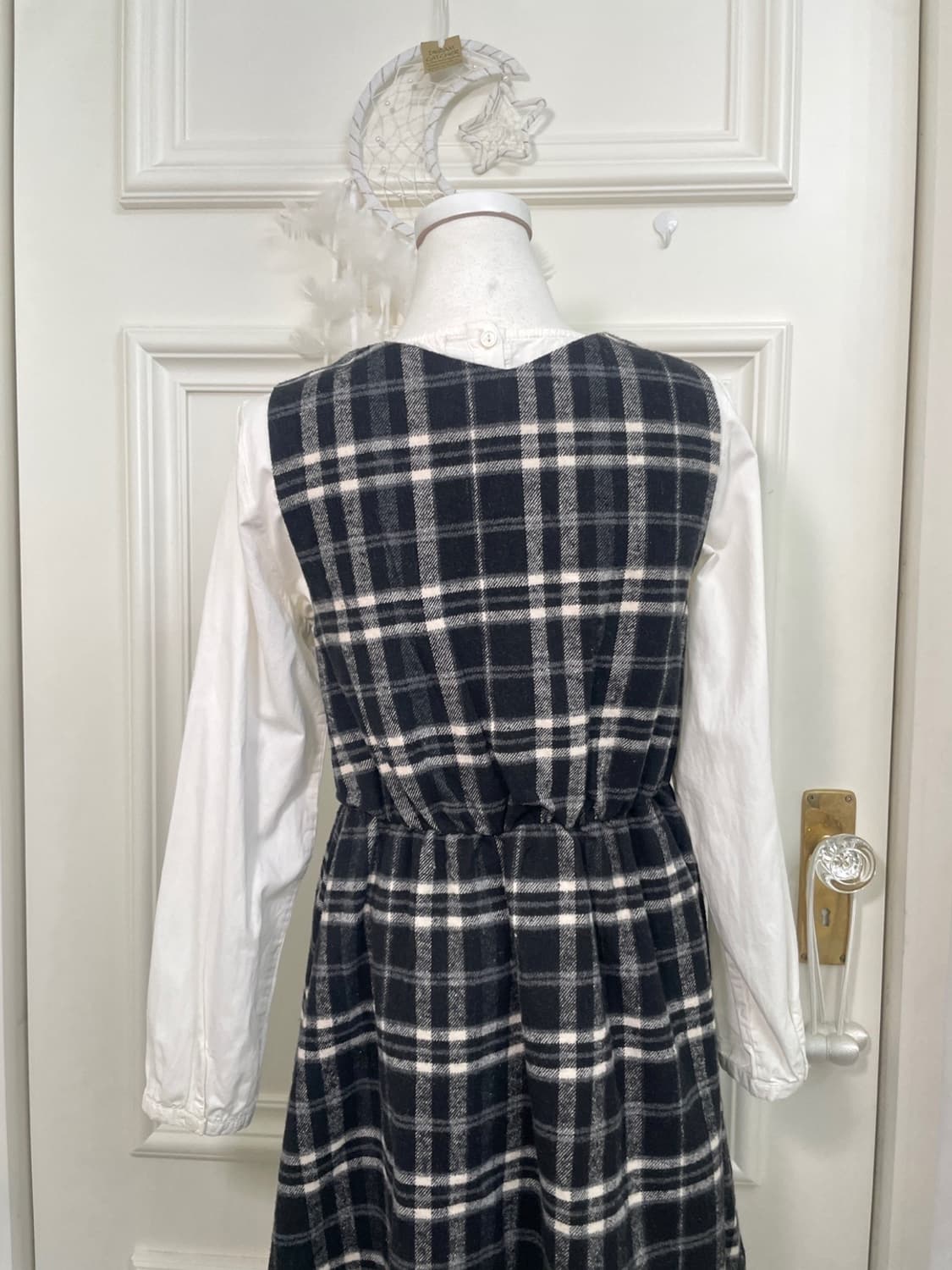 EARTH dark navy check waist shirring v-n 상품이미지3