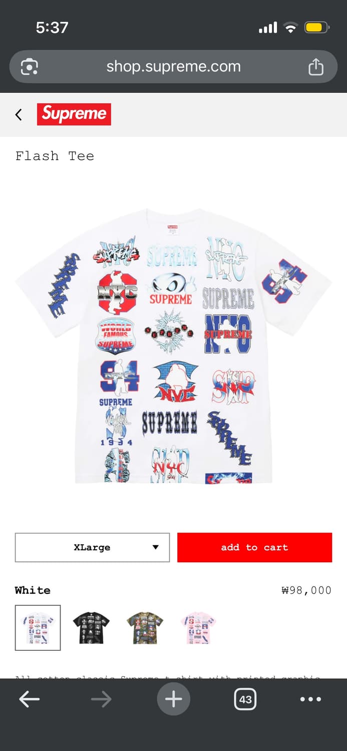 (삽니다) 슈프림 아트딜러 플래쉬, 스노우맨 티셔츠 삽니다 s,m 사이즈 상품이미지1