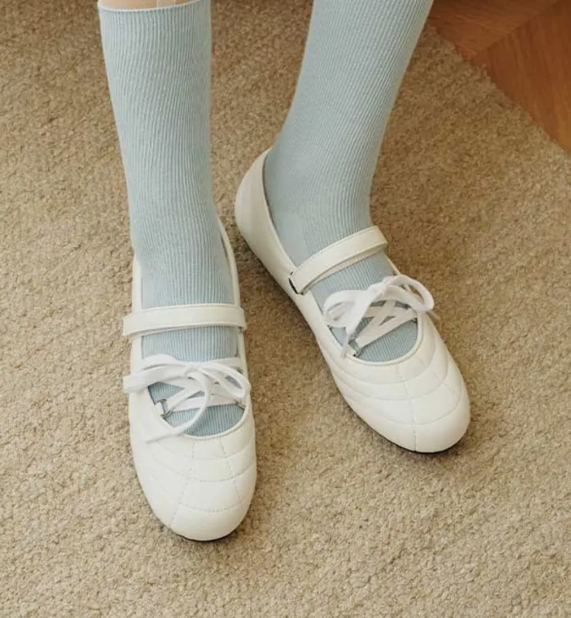 포른른 퀄팅 레이스 메리제인 화이트 240 상품이미지1