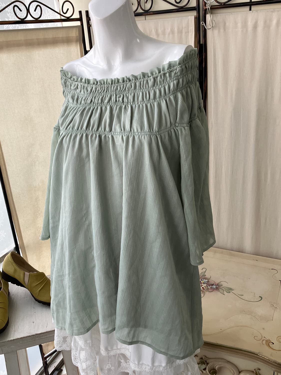 오프숄더 민트 블라우스 1256 모리걸 y2k 상품이미지9