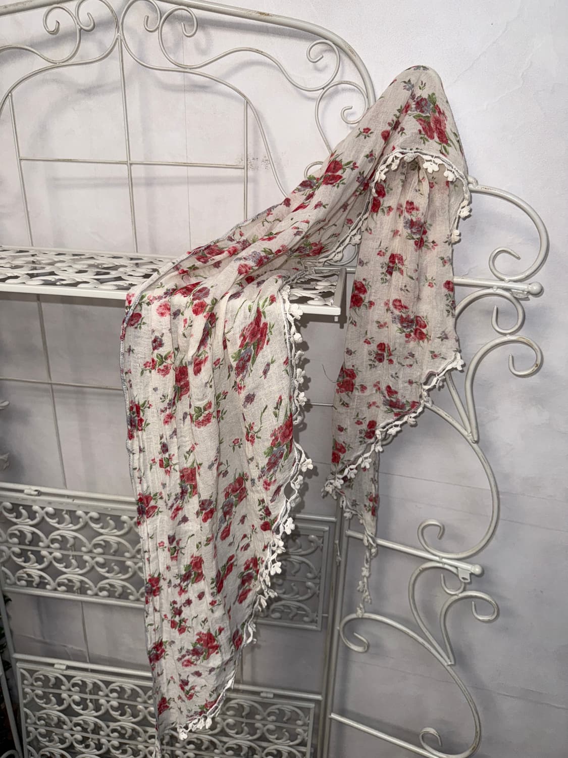 White bohemian floral rose lace scarf 상품이미지3