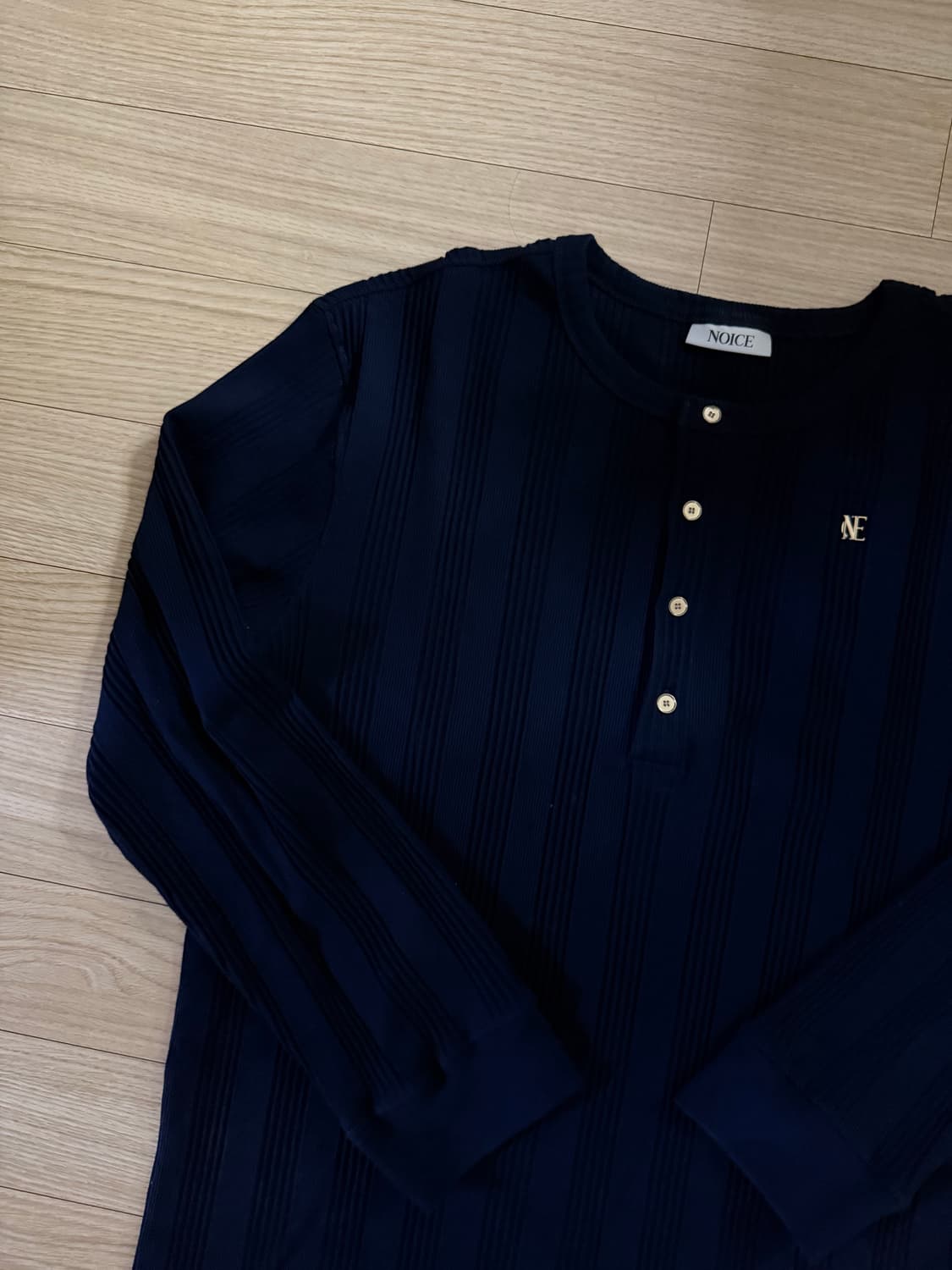 노이스 코튼 립 롱 슬리브 헨리넥 네이비 XL 상품이미지3
