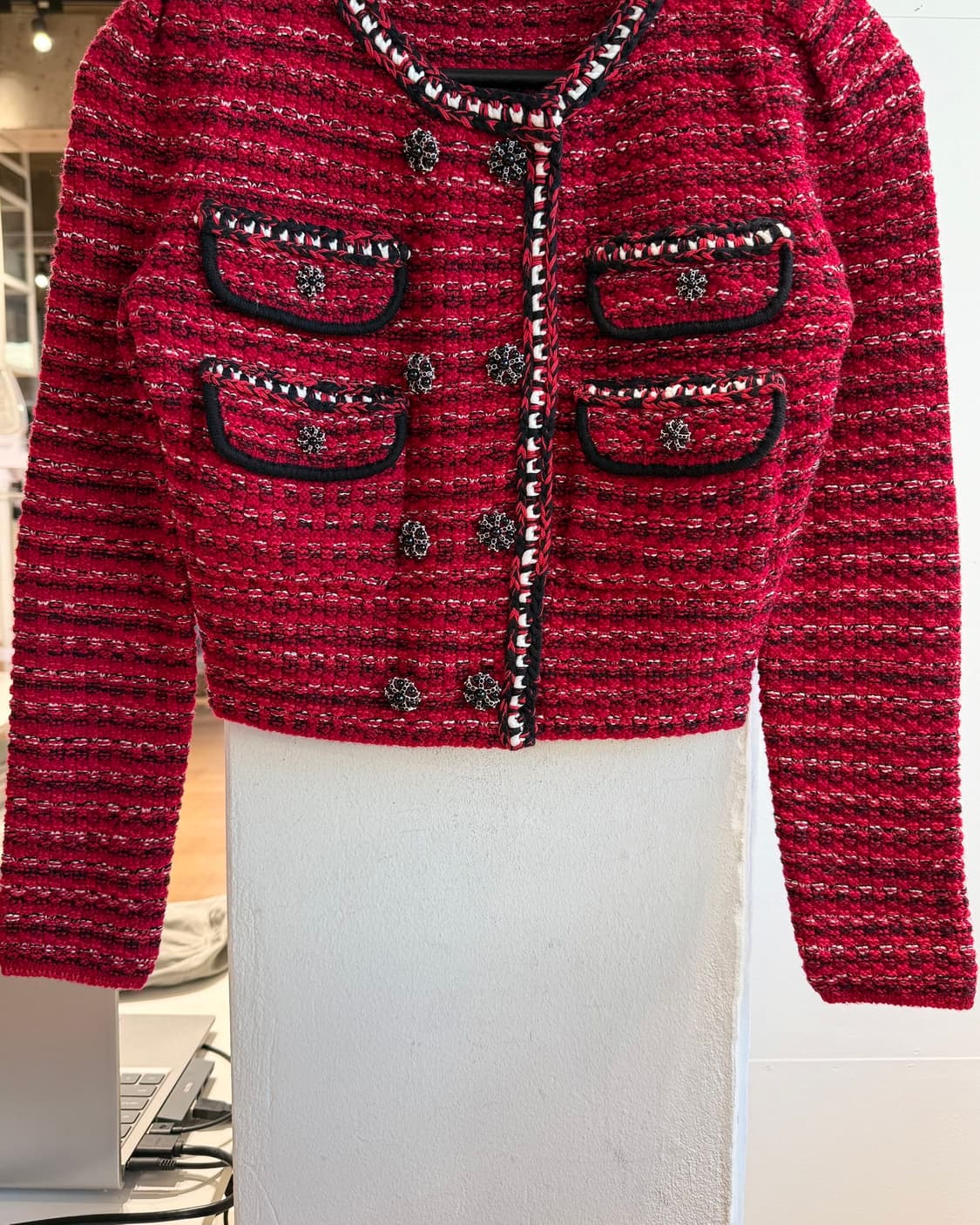 셀프 포트레이트 레드 트위드 니트 크롭 가디건  상품이미지6