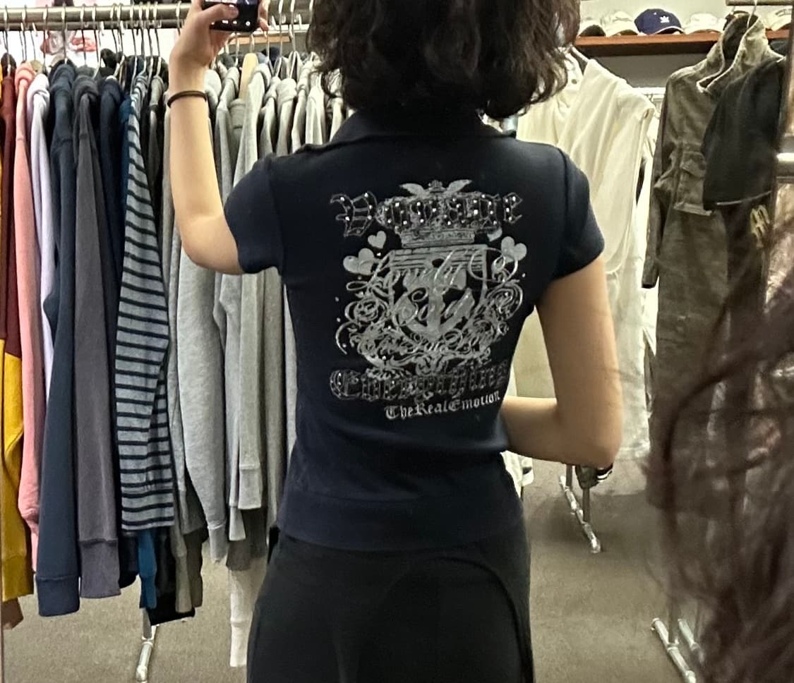 M)INGNI vintage 여성 자수 하프집업 반팔 상품이미지3