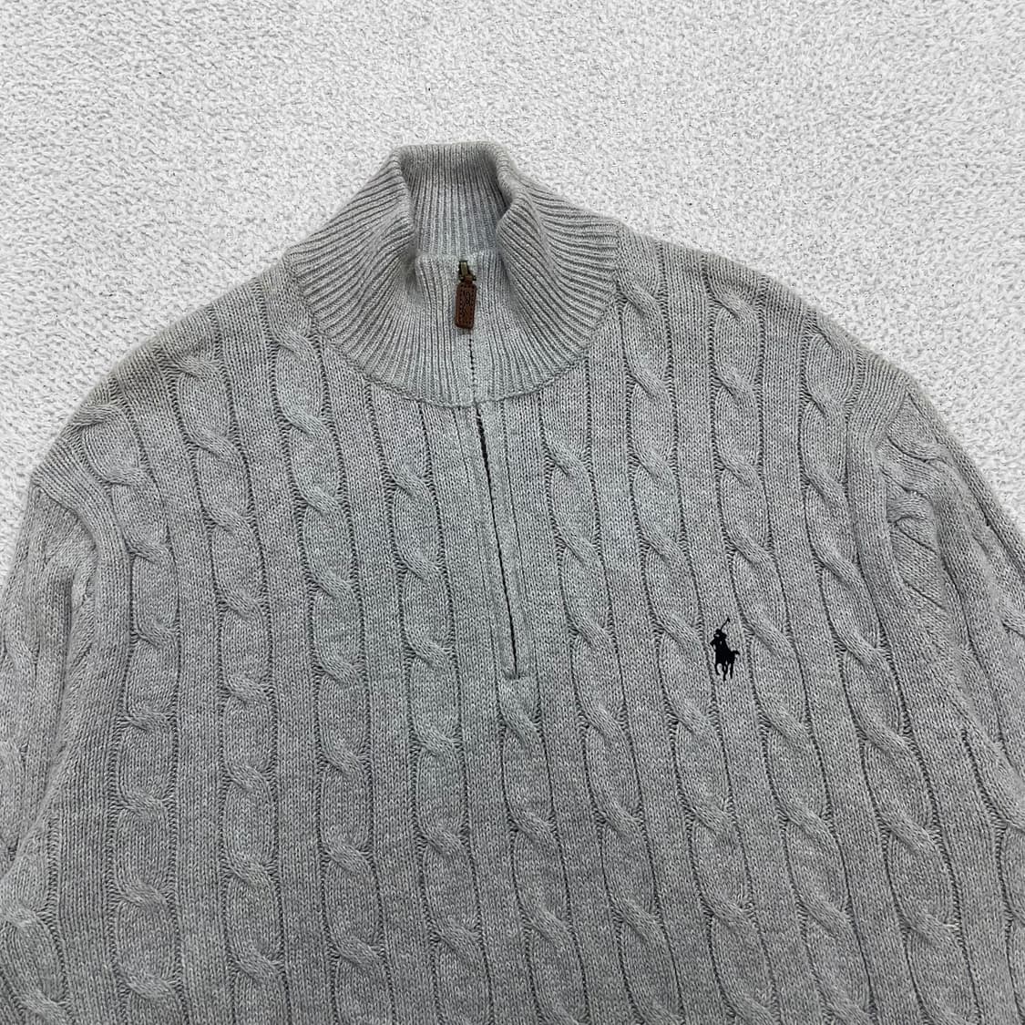 폴로 랄프로렌 포니 로고 케이블 반집업 니트 그레이 상품이미지2
