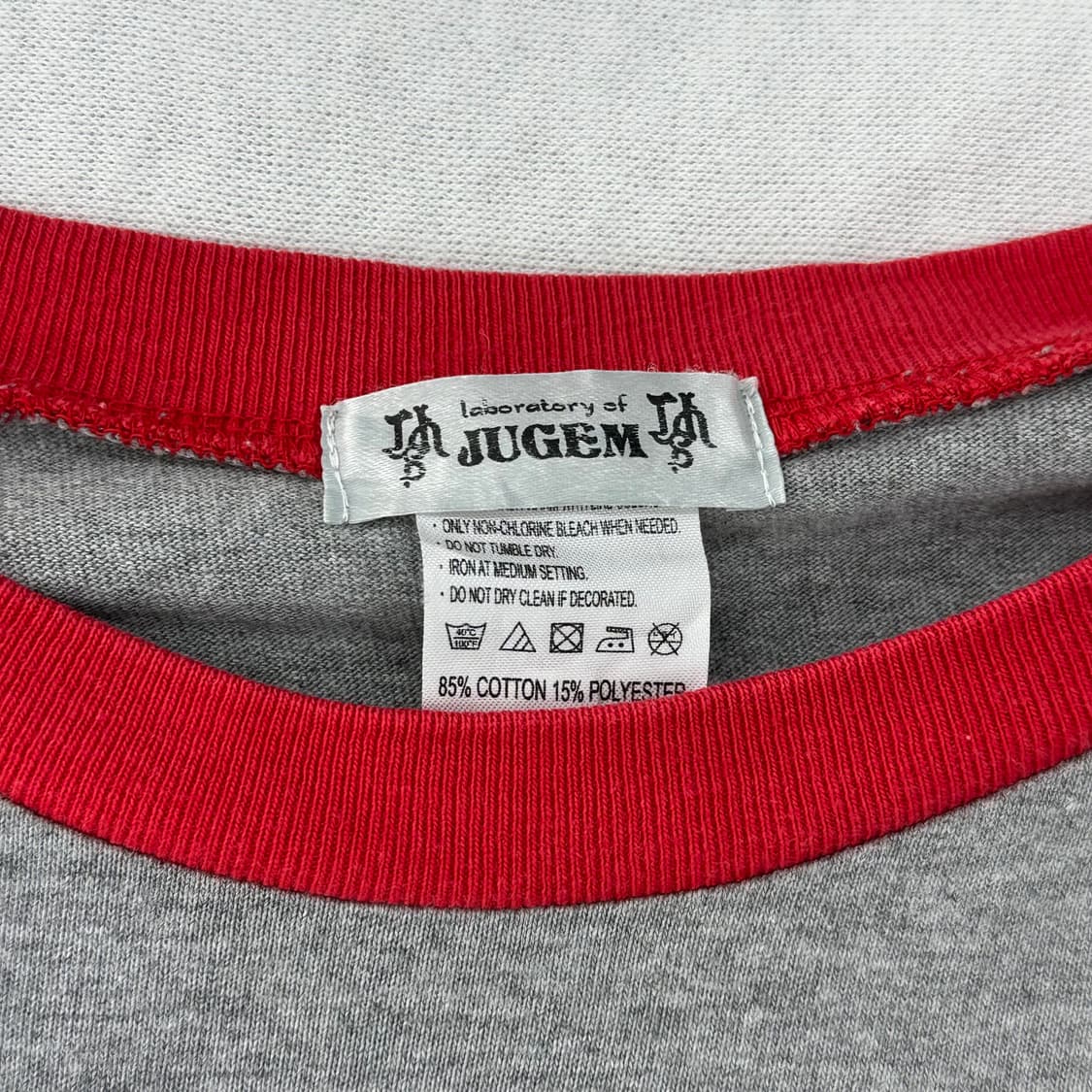 JUGEM 1991 할리 해골 락 펑크 레드 그레이 배색 8부 티셔츠  상품이미지6