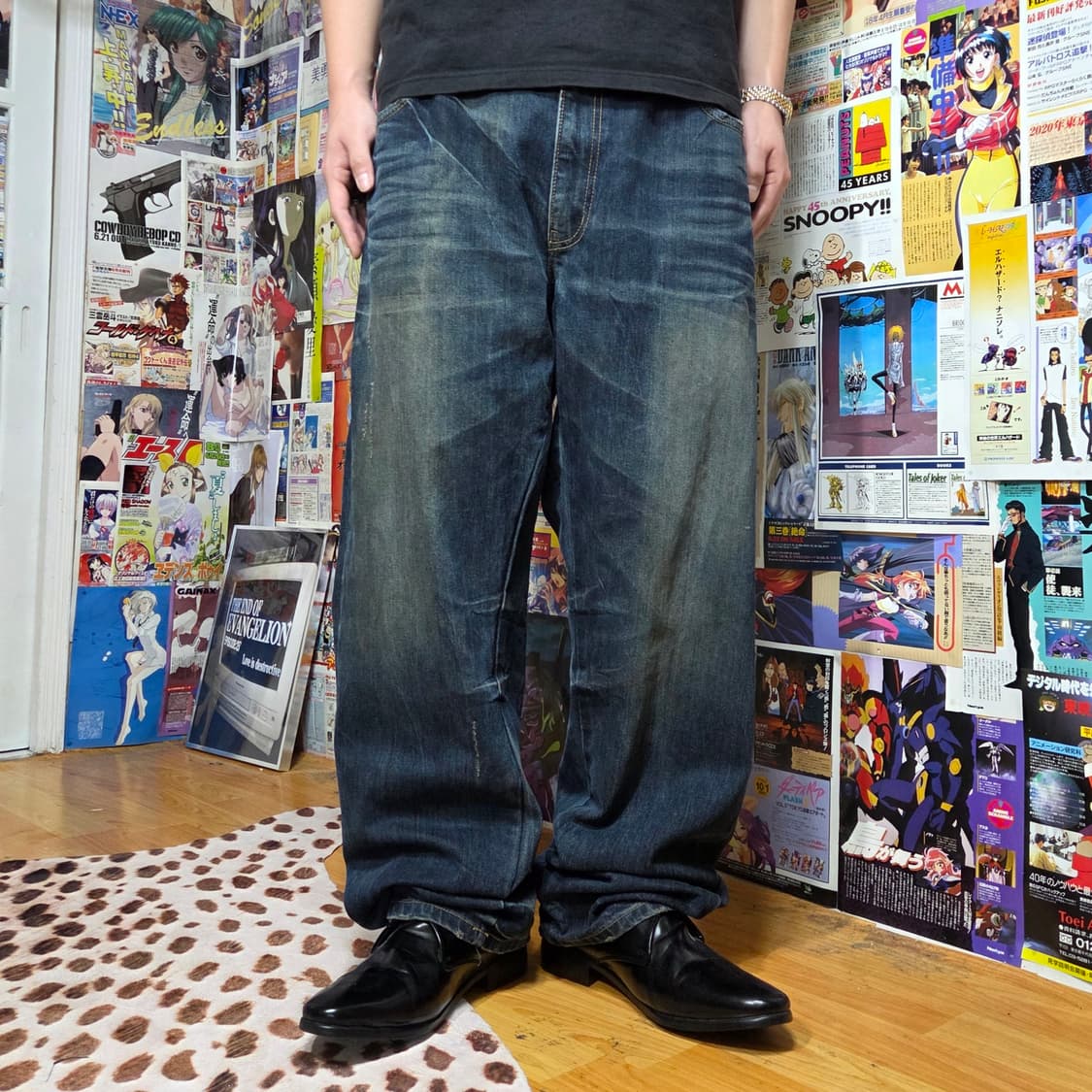 빈티지 워싱 백포켓 자수 오버핏 데님 팬츠 상품이미지2