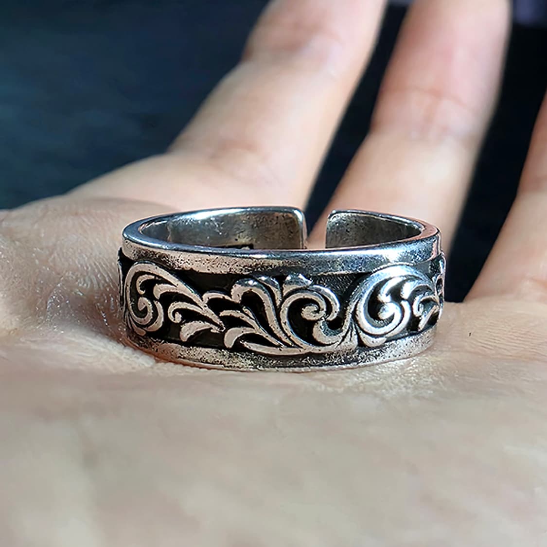 Baroque 실버 남자 엔틱 빈티지 명품 고대 문양 장식 반지 상품이미지5