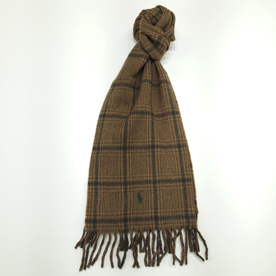 MX185 폴로 랄프로렌 브라운 체크 헤링본 램스울 양면 목도리 머플러 상품이미지1