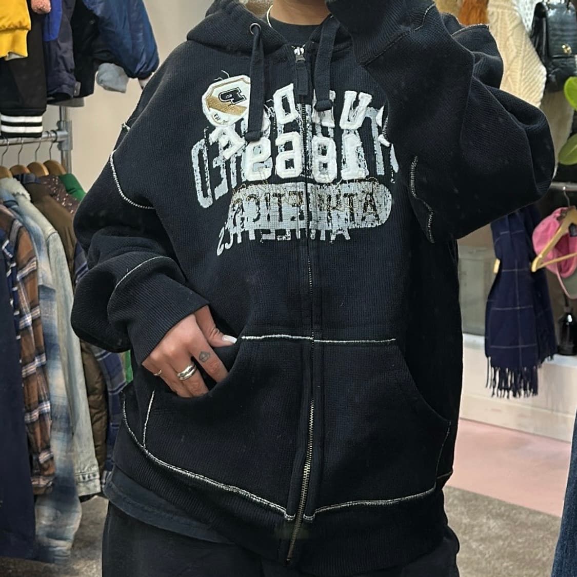 J.America 스티치 자수 와플 쉐르파 후드 집업L 상품이미지10